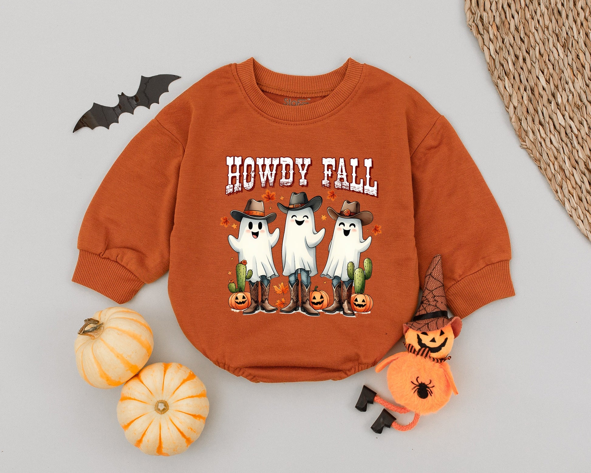 Retro Western Pumpkin Ghoul Baby Romper - First Halloween Outfit