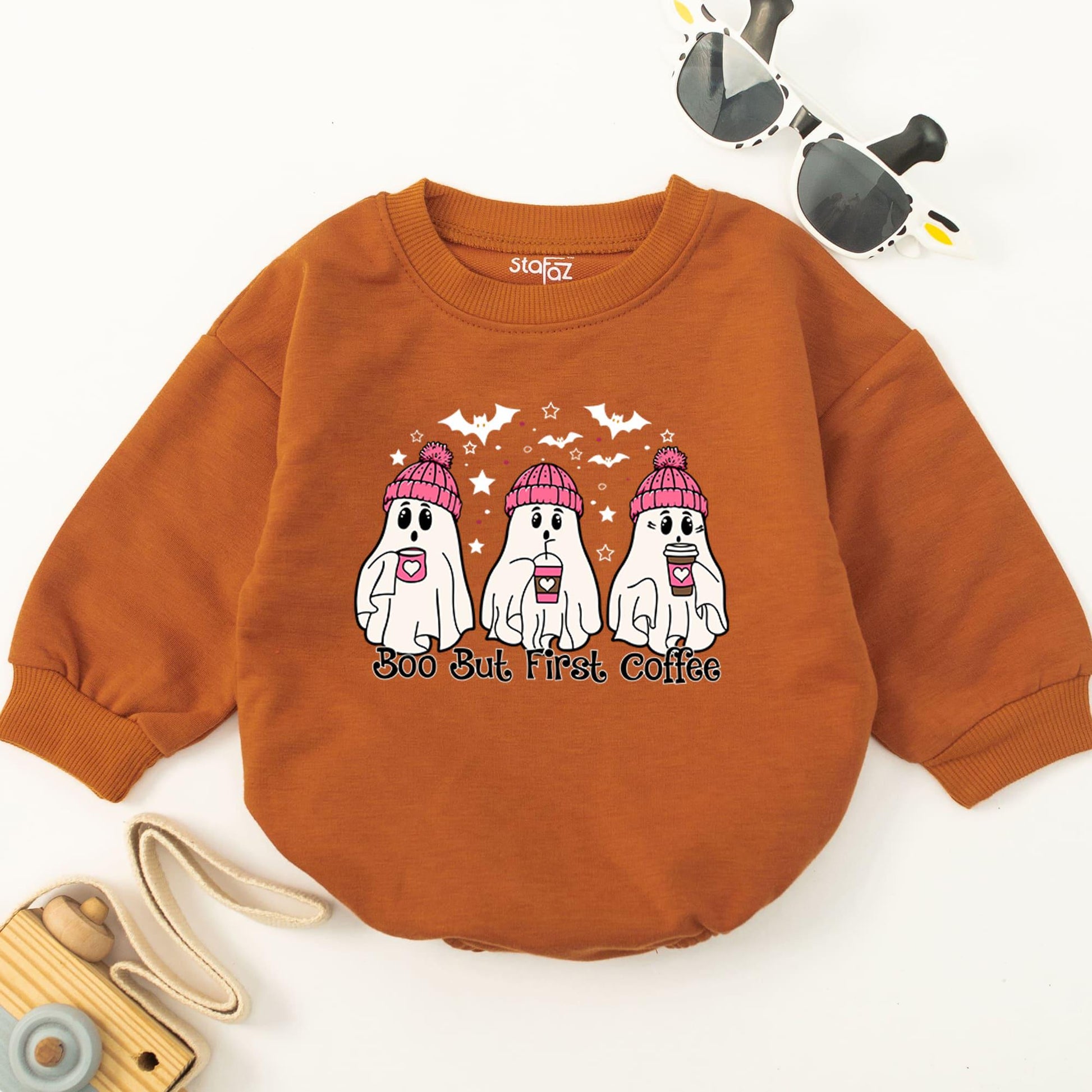 Pink Ghost Coffee Halloween Romper – Cute Fall Baby Bodysuit