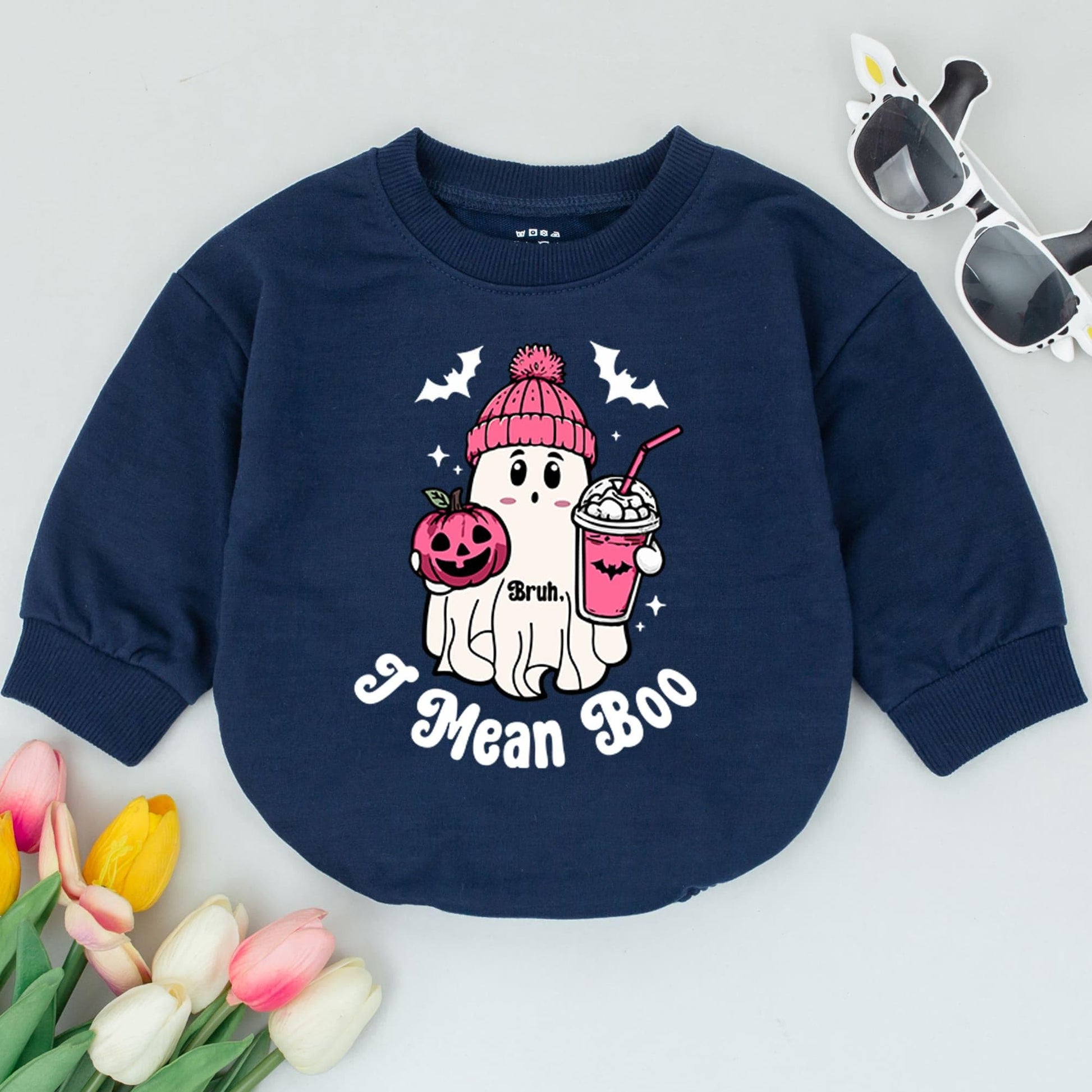 Funny Cute Ghost Bruh I Mean Boo Halloween Baby Romper Pink Hat Pumpkin Milkshake Bats Infant Bodysuit Soft Fall Outfit