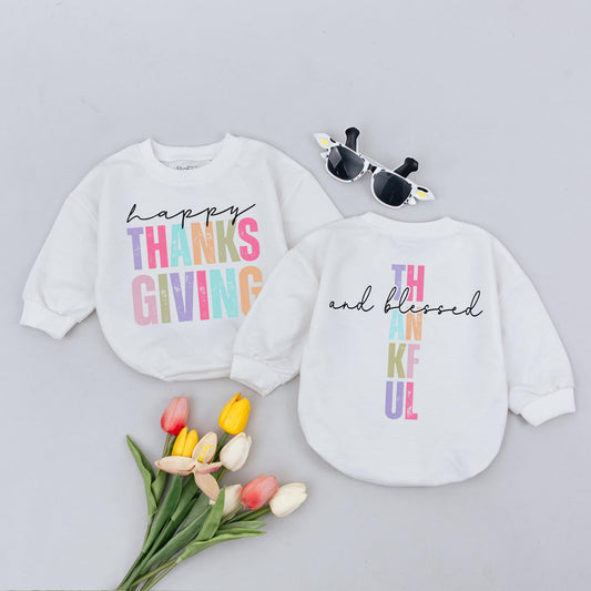Thankful & Blessed Thanksgiving Baby Romper for Fall Celebrations