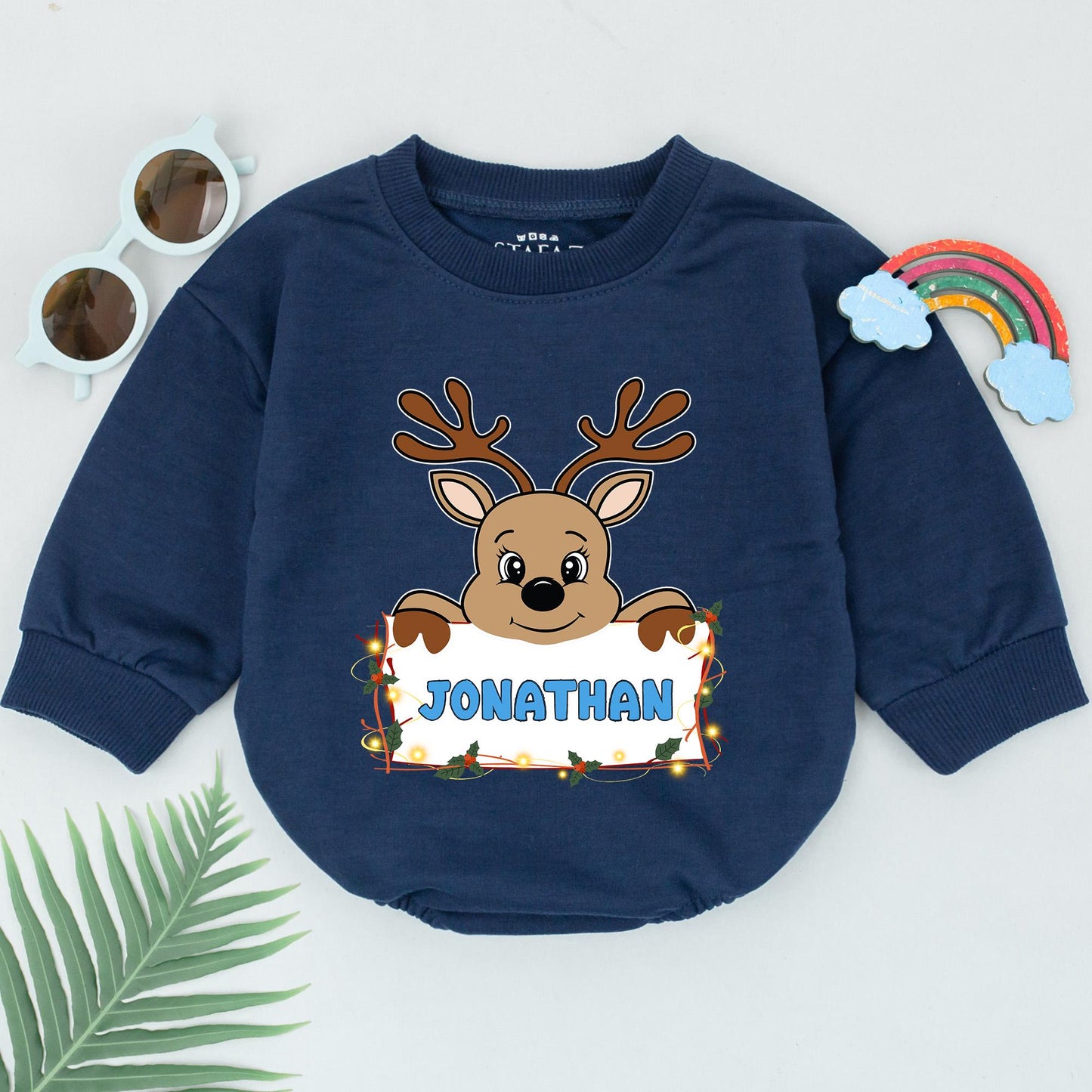 Reindeer Romper for Baby's First Christmas - Personalized Gift