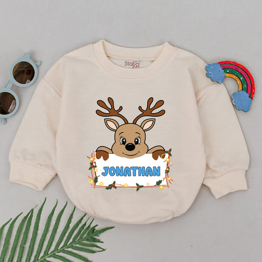 Reindeer Romper for Baby's First Christmas - Personalized Gift