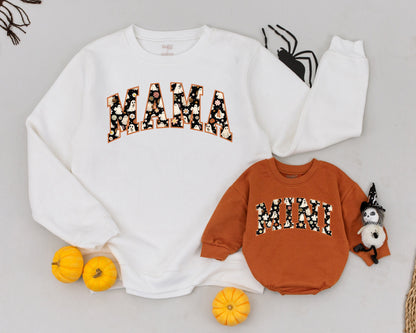 Matching Retro Halloween Sweatshirts for Mama and Mini Ghosts