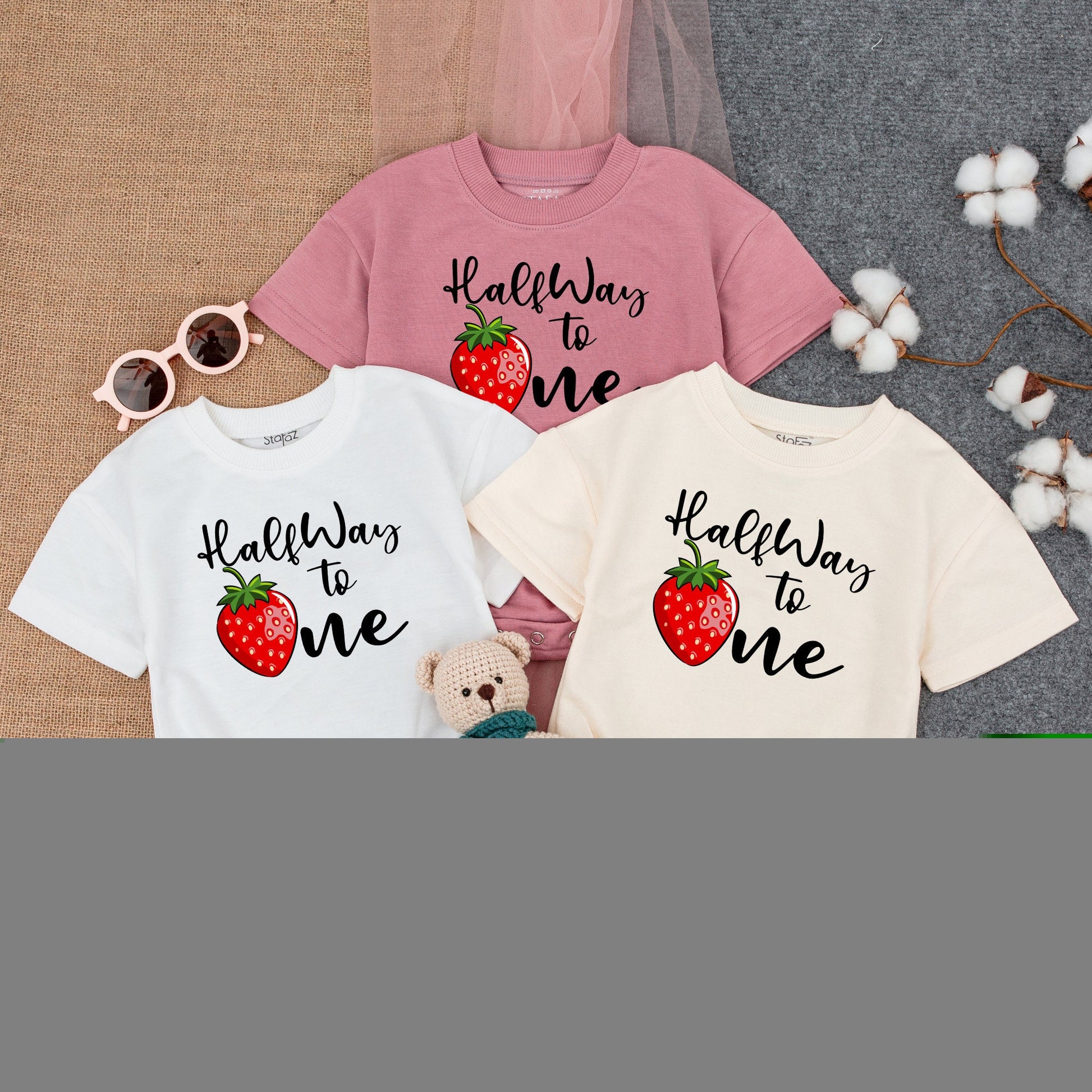 Boho Strawberry Birthday Romper: Personalized 1/2 Year Baby Outfit