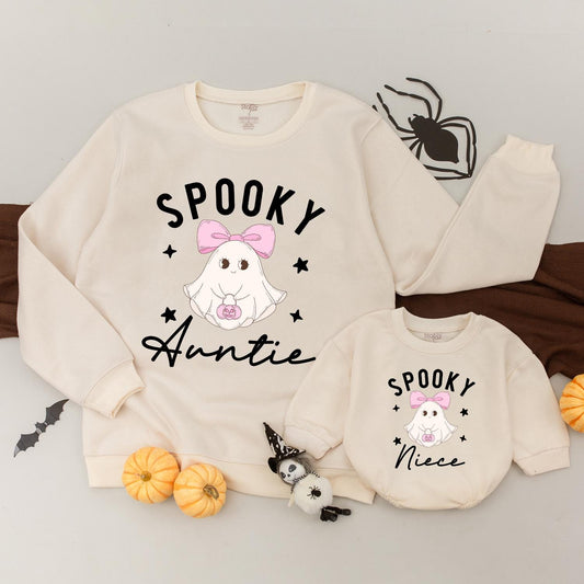 Retro Halloween Auntie & Niece Sweatshirt - Cute Ghost Matching Outfit