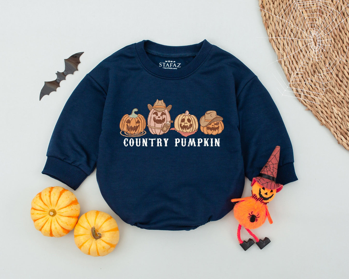 Retro Western Pumpkin Baby Romper - First Halloween Outfit