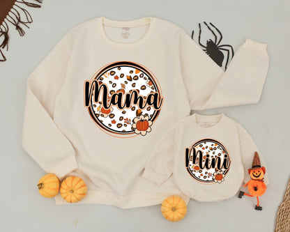 Retro Halloween: Pumpkin Mama & Mini Matching Family Sweatshirt Outfit