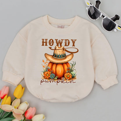 Pumpkin Cowboy Baby Romper: Western Bodysuit for Fall Festivities