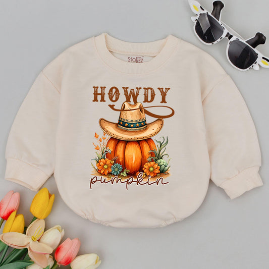 Pumpkin Cowboy Baby Romper: Western Bodysuit for Fall Festivities