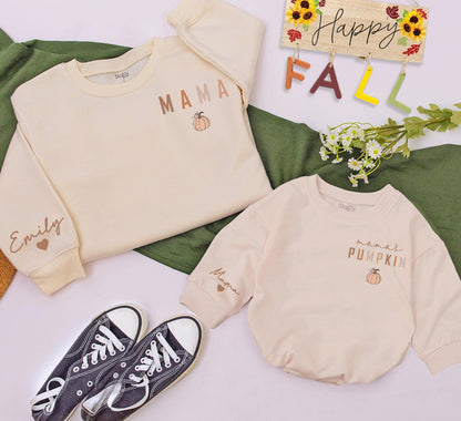 Mama and Mamas Pumpkin Mommy and Me Fall Matching Sweatshirts Cozy Autumn Baby Toddler Outfits
