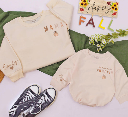 Mama and Mamas Pumpkin Mommy and Me Fall Matching Sweatshirts Cozy Autumn Baby Toddler Outfits