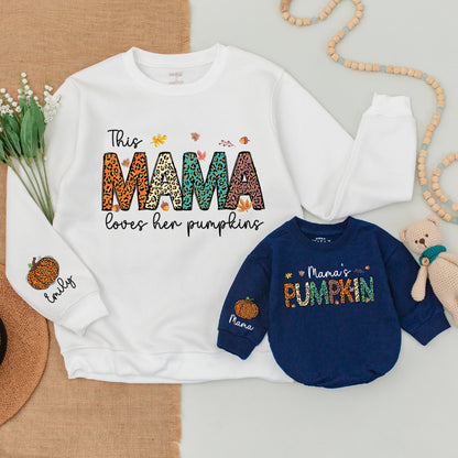 Mama & Me Leopard Pumpkin Outfits – Fall Sweatshirts & Baby Bodysuit