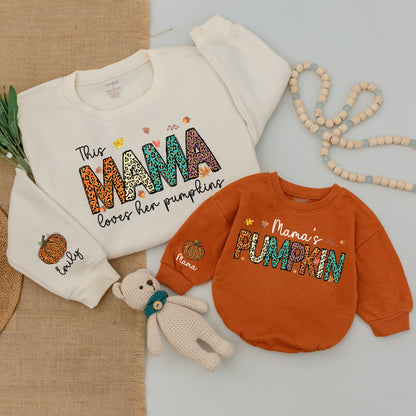 Mama & Me Leopard Pumpkin Outfits – Fall Sweatshirts & Baby Bodysuit