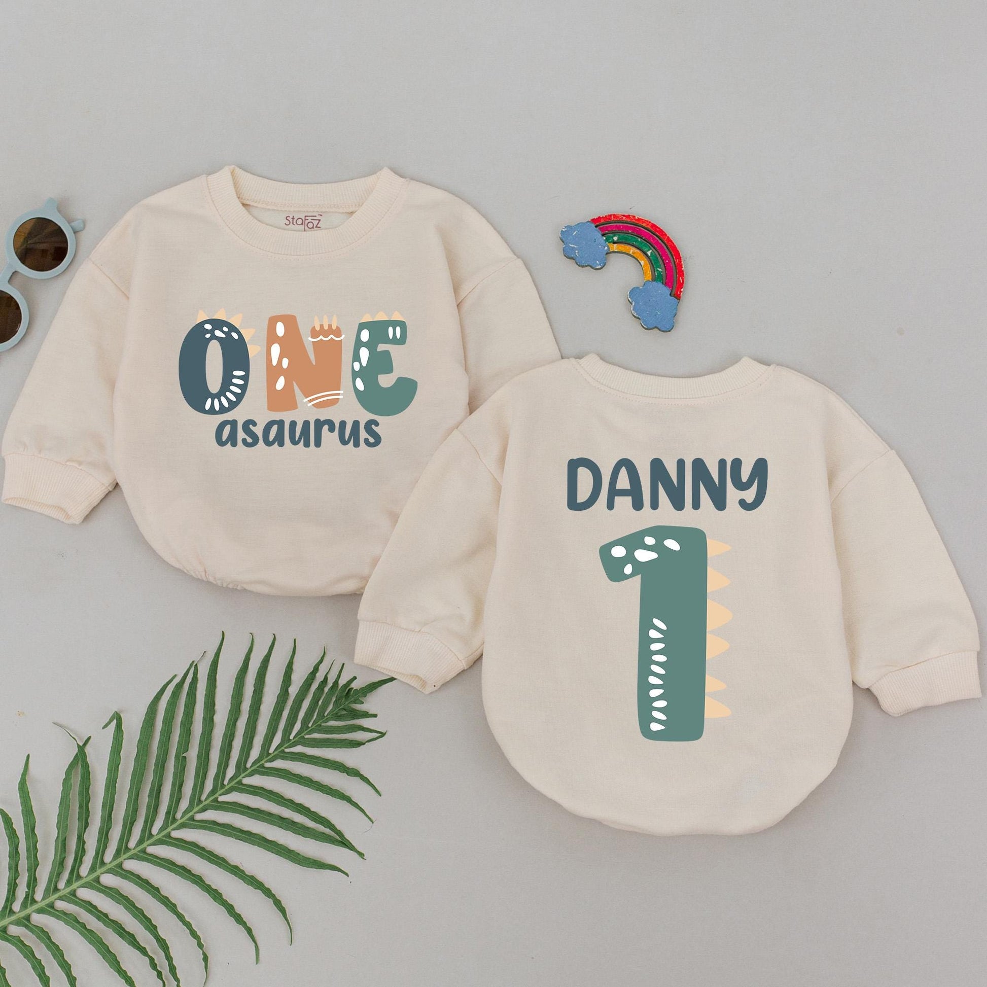 Personalized One-A-Saurus Birthday Romper, Custom DANNY Dinosaur First Birthday Outfit, Universal Studios Inspired Baby Bodysuit, Boy Dinosaur Gift 138 chars