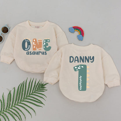 Personalized One-A-Saurus Birthday Romper, Custom DANNY Dinosaur First Birthday Outfit, Universal Studios Inspired Baby Bodysuit, Boy Dinosaur Gift 138 chars