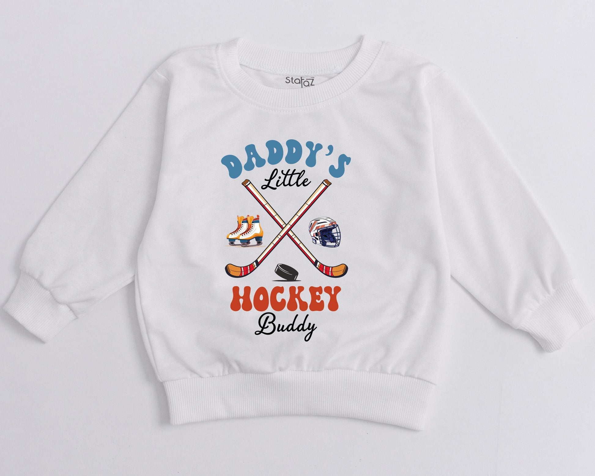Daddy's Little Hockey Buddy Sweatshirt Retro Future Hockey Player Gift For Dad Baby Boy Outfit Game Day