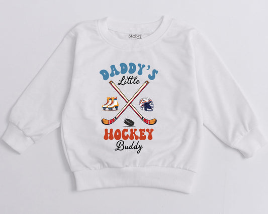 Daddy's Little Hockey Buddy Sweatshirt Retro Future Hockey Player Gift For Dad Baby Boy Outfit Game Day