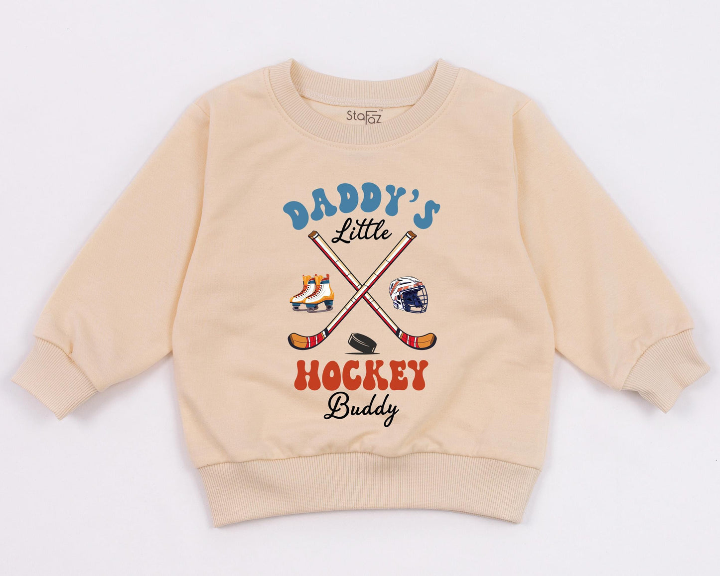 Daddy's Little Hockey Buddy Sweatshirt Retro Future Hockey Player Gift For Dad Baby Boy Outfit Game Day