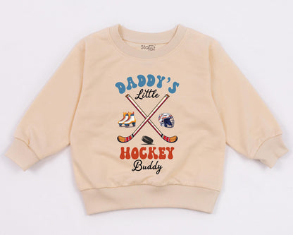 Daddy's Little Hockey Buddy Sweatshirt Retro Future Hockey Player Gift For Dad Baby Boy Outfit Game Day