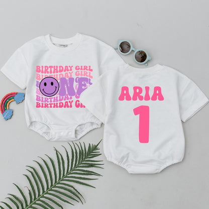 Custom Pink 1st Birthday Romper for Girls - Short Sleeve Outfit