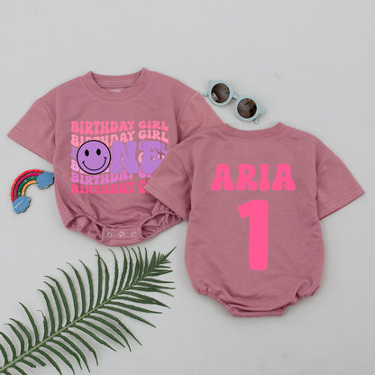 Custom Pink 1st Birthday Romper for Girls - Short Sleeve Outfit