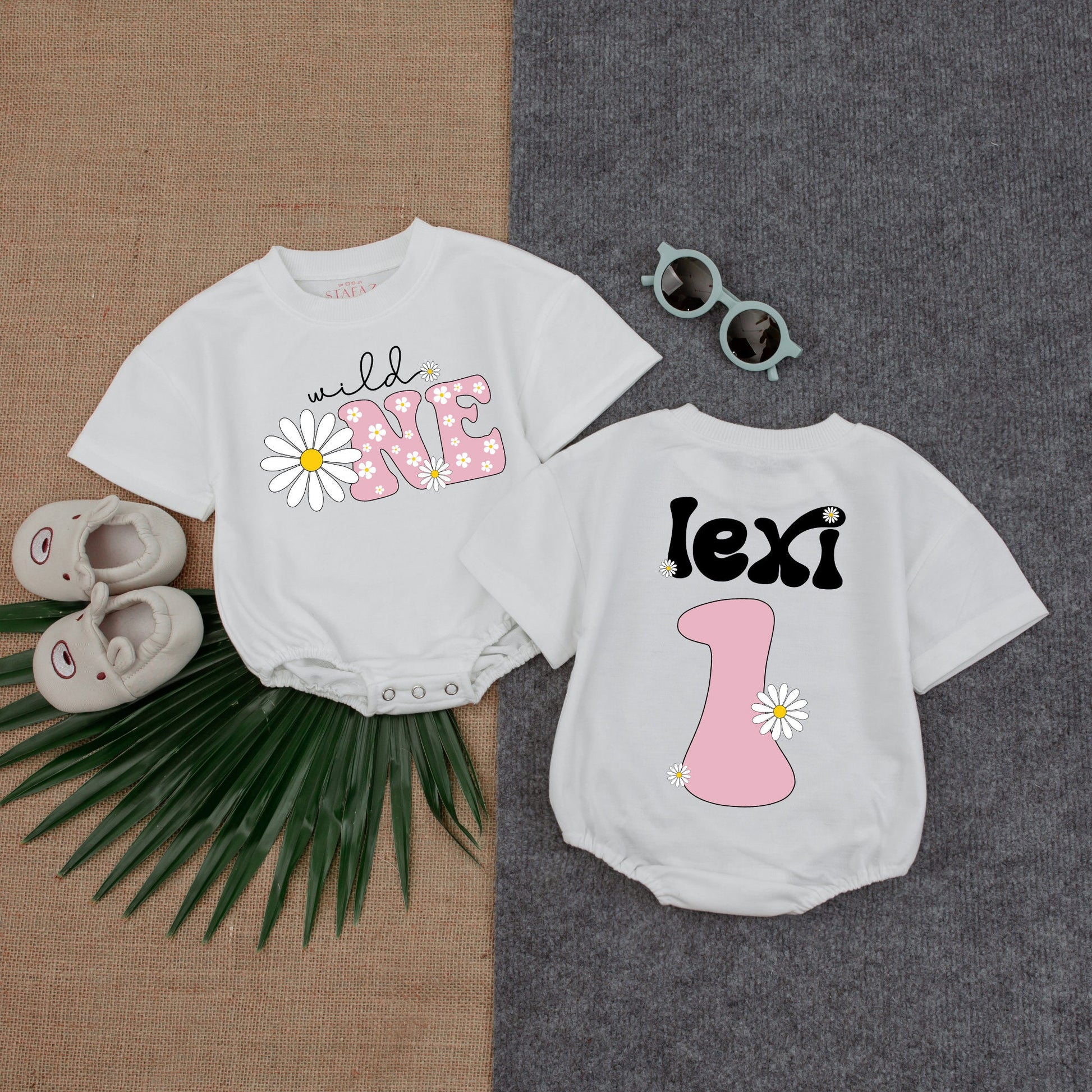 Wild One Daisy Romper First Birthday Outfit Pink Theme Bubble Romper Girl Birthday Outfit