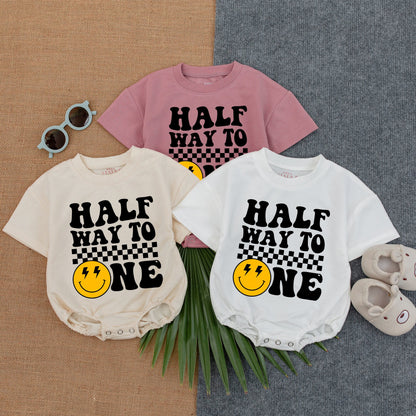 Halfway to One Smiley Romper: 1/2 Birthday & Baby Shower Gift  