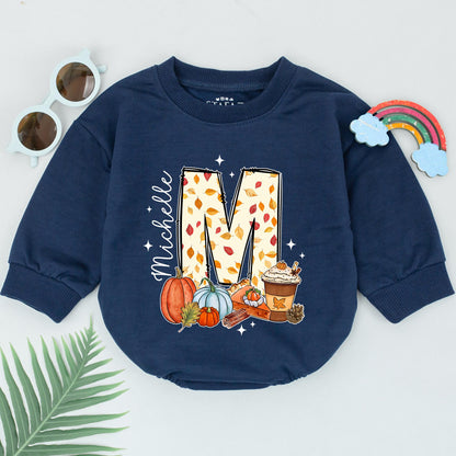 Custom Name Thanksgiving Romper, 1st Bday Outfit, Pumpkin Spice Gift