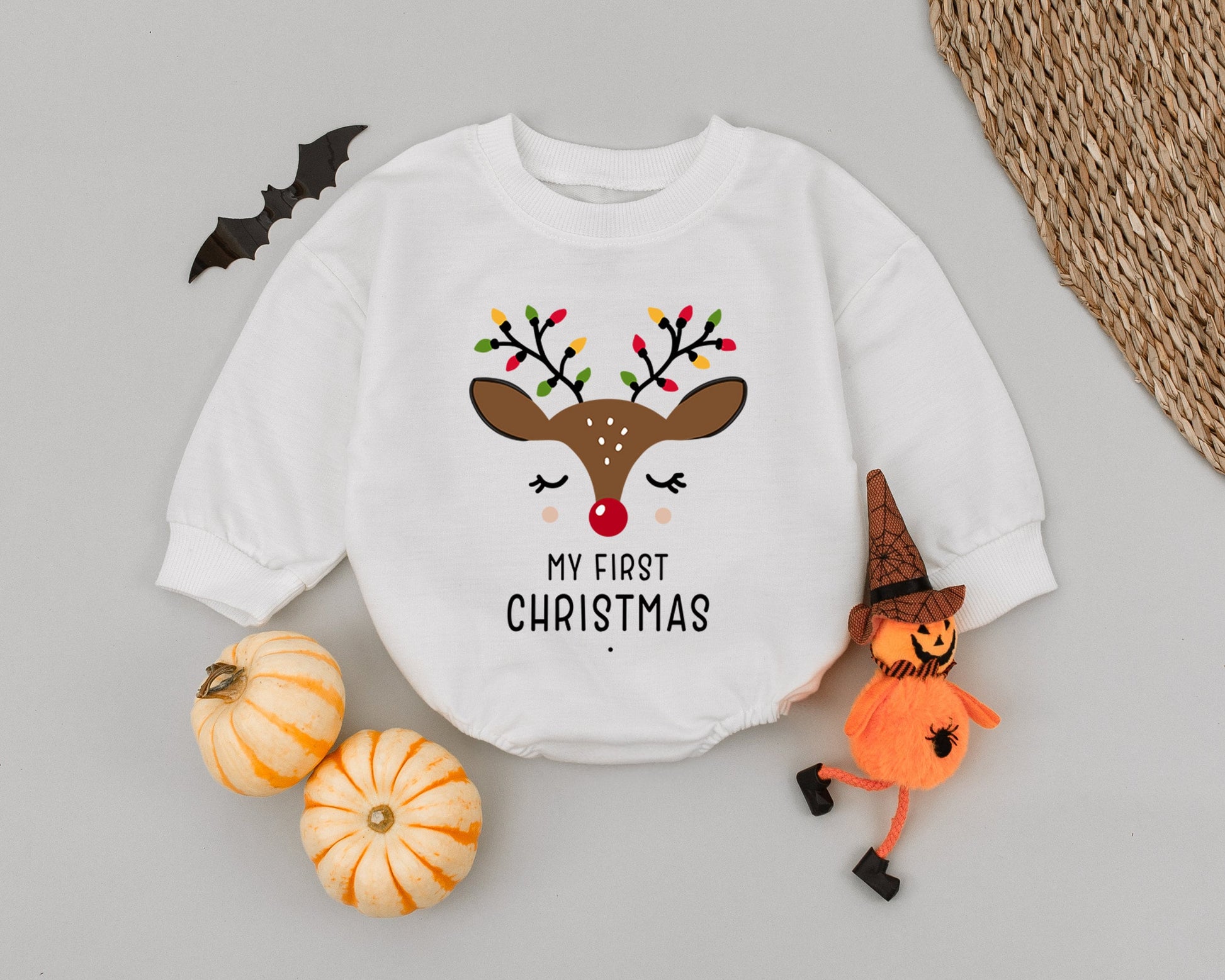 Christmas Reindeer Baby Romper - Festive Newborn Outfit, Long Sleeve