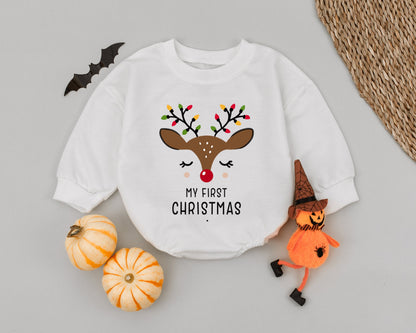 Christmas Reindeer Baby Romper - Festive Newborn Outfit, Long Sleeve