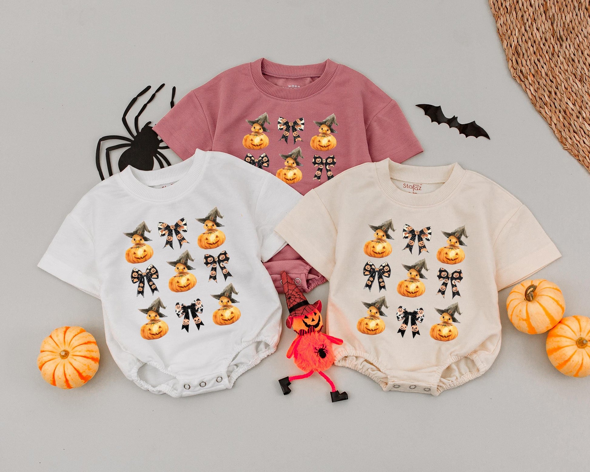 Retro Pumpkin Duck Romper: First Halloween Costume for Babies