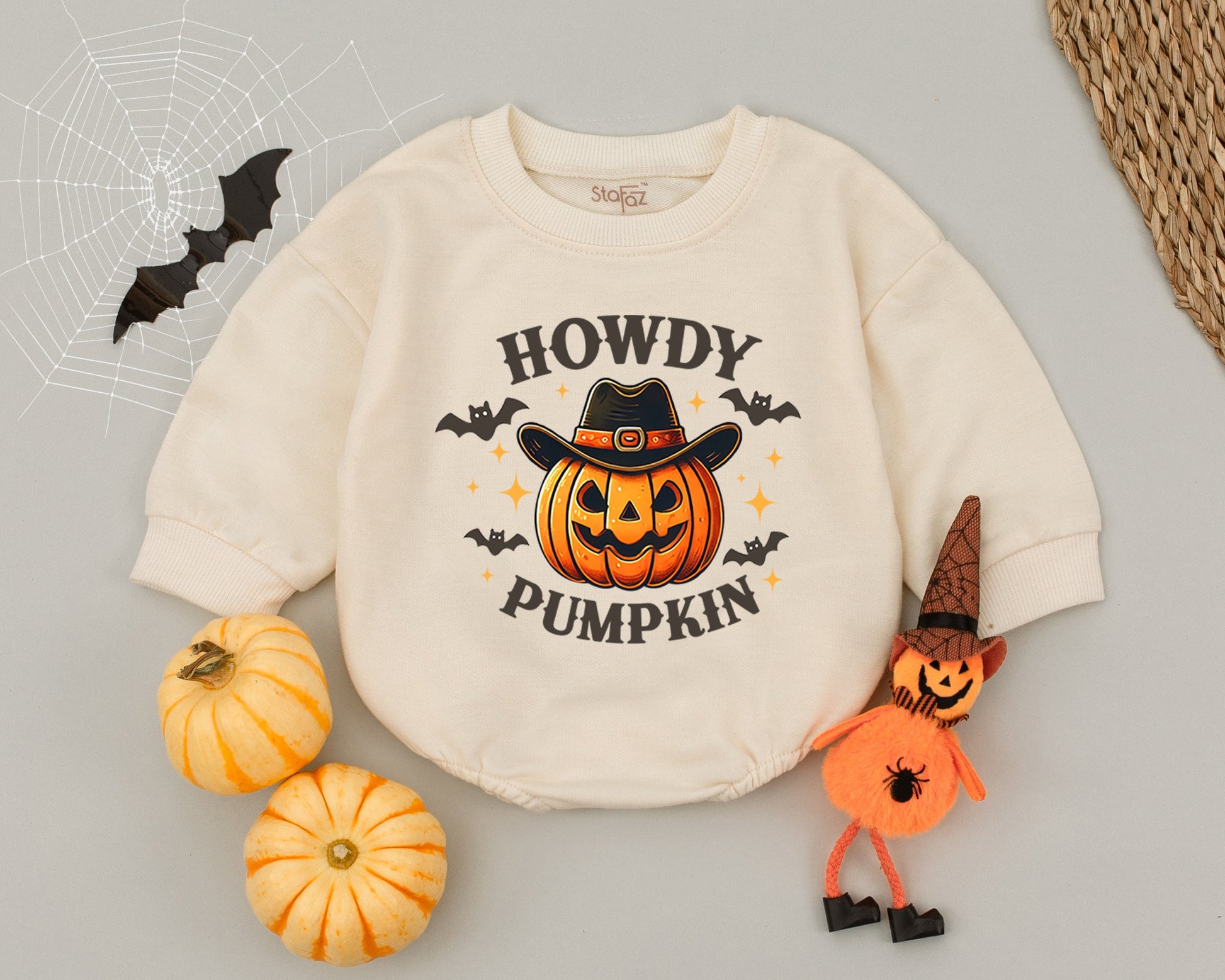 Western Pumpkin Baby Romper - First Halloween Outfit, Cute Costume
