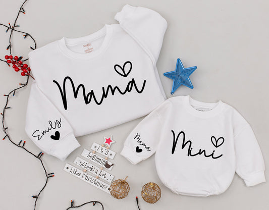 Personalized Mama Mini Sweatshirt Matching Family Christmas Outfit Daughter Kid Baby Girl Romper Cozy Holiday Gift