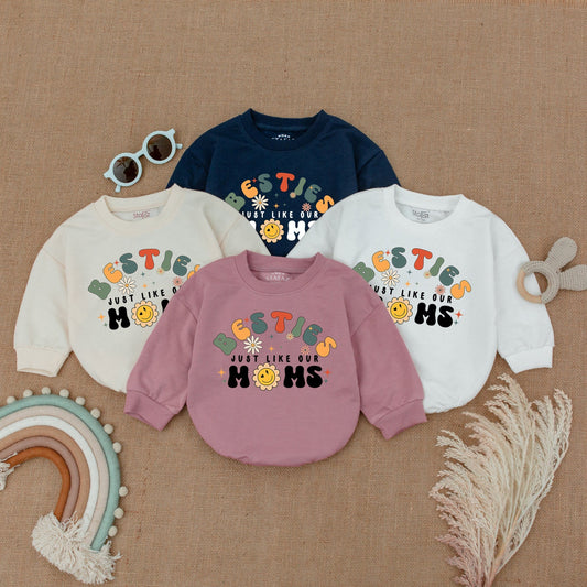 Besties Just Like Our Moms Baby Romper Matching Best Friends Outfit Bodysuit Newborn Infant Girl Boy Clothes Soft Comfortable Baby Shower Gift