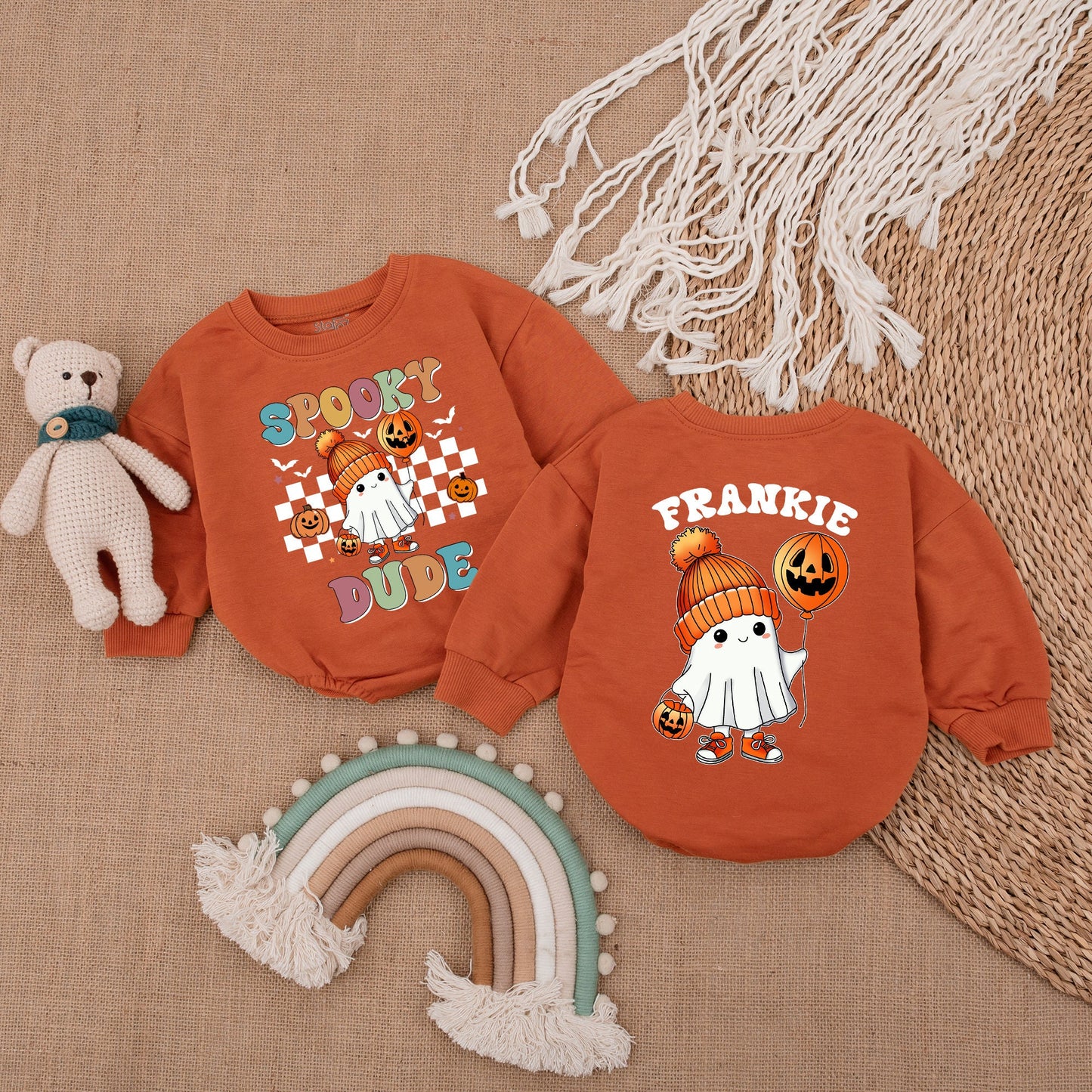 Retro Ghost Baby Romper - First Halloween Outfit - Infant Bodysuit