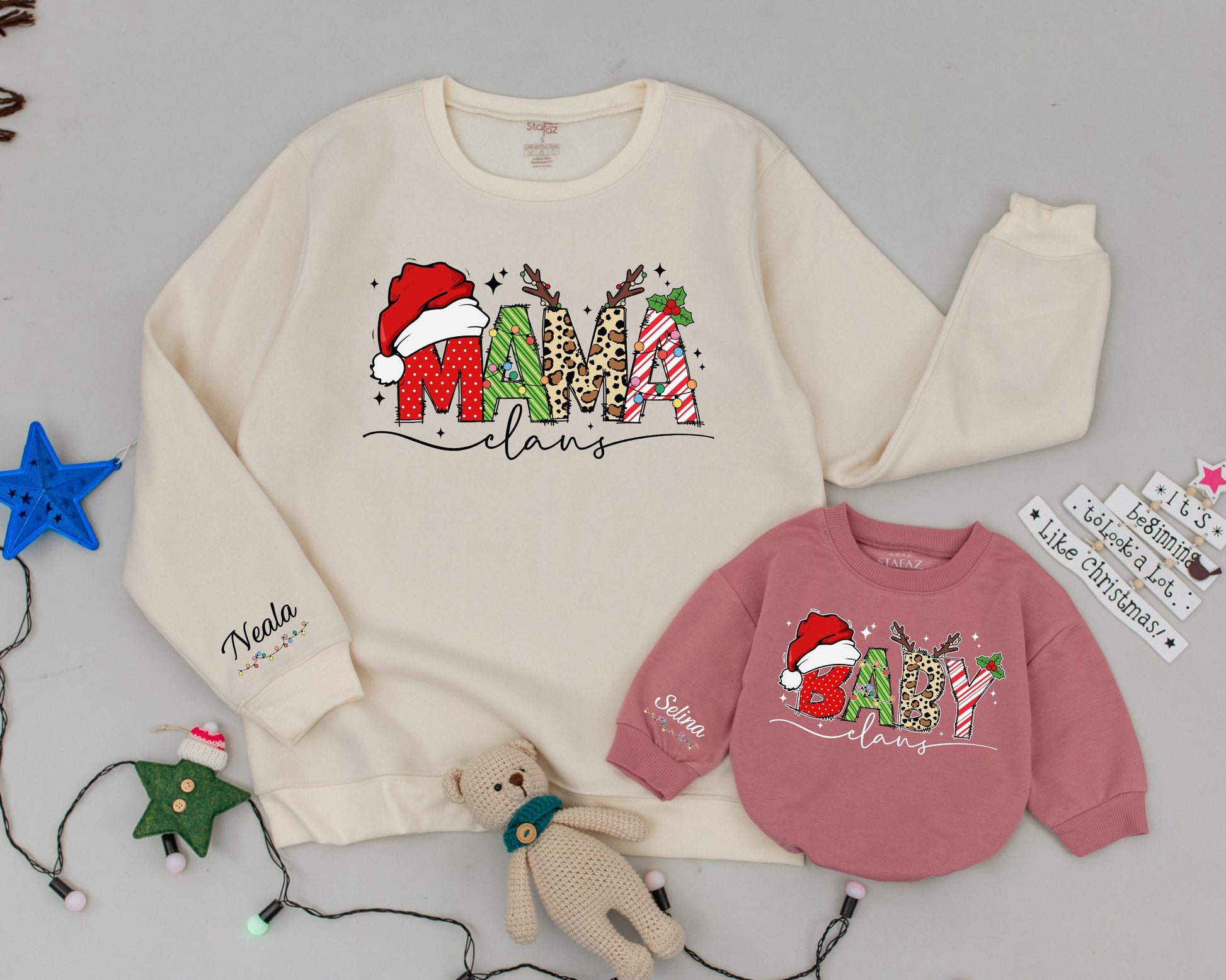 Matching Christmas Sweaters: Mama & Mini Claus Family Outfits