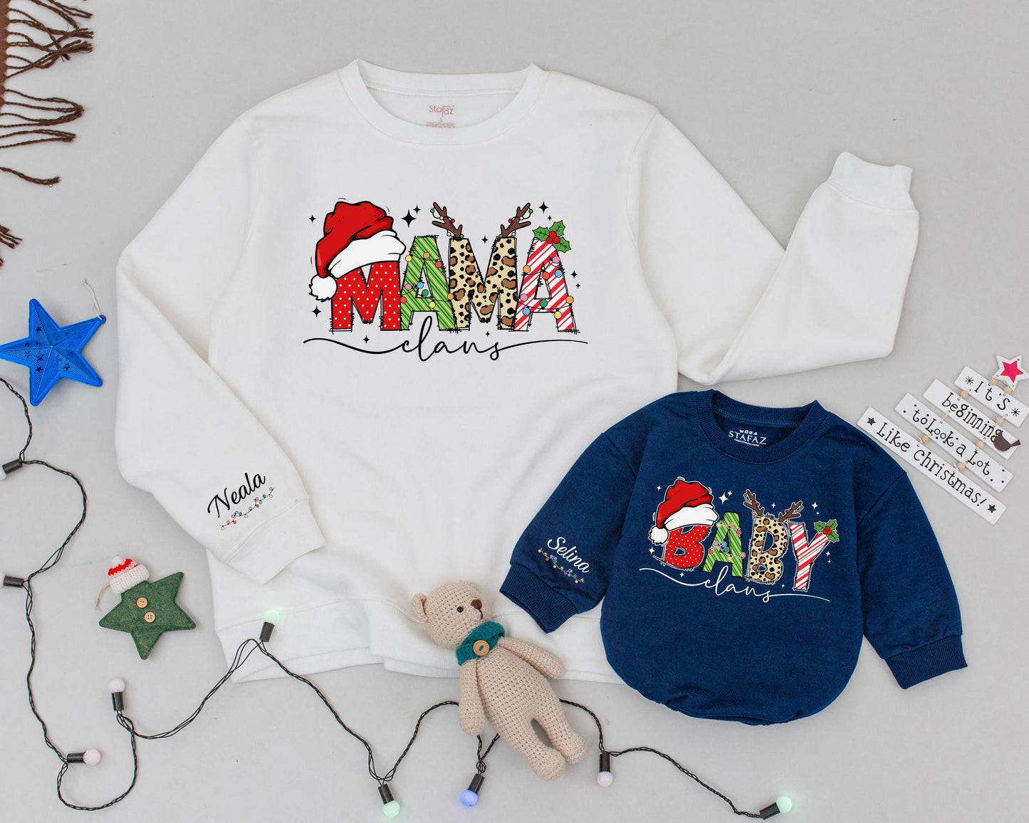 Matching Christmas Sweaters: Mama & Mini Claus Family Outfits