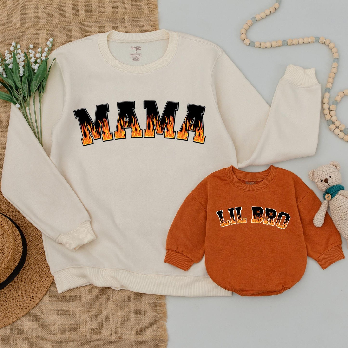 Matching Family Flames Sweatshirts: Mama, Dada, Mini & Baby Outfits