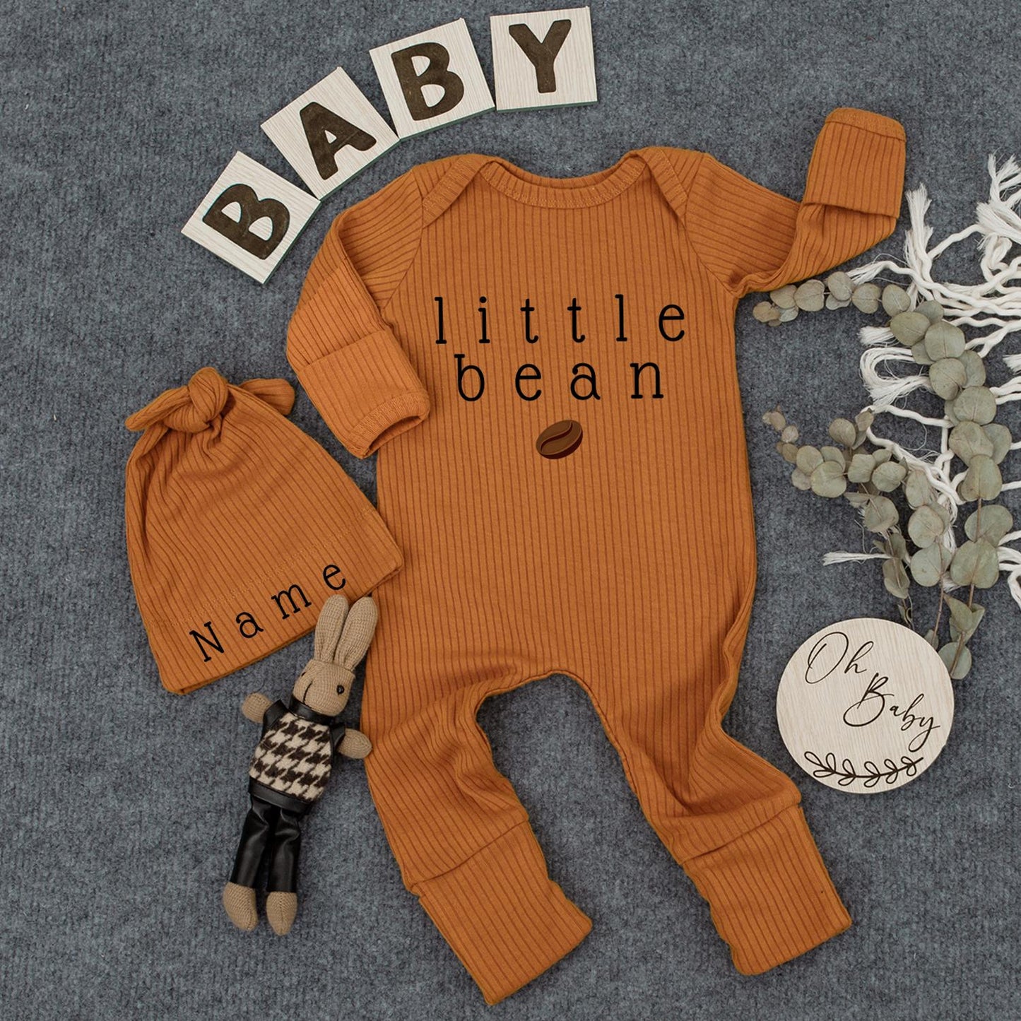 Personalized Little Bean Bodysuit - New Baby Clothes for Coffee Lovers & Newborn Gift, Coming Home Outfit, Gender Neutral Baby Boy or Girl