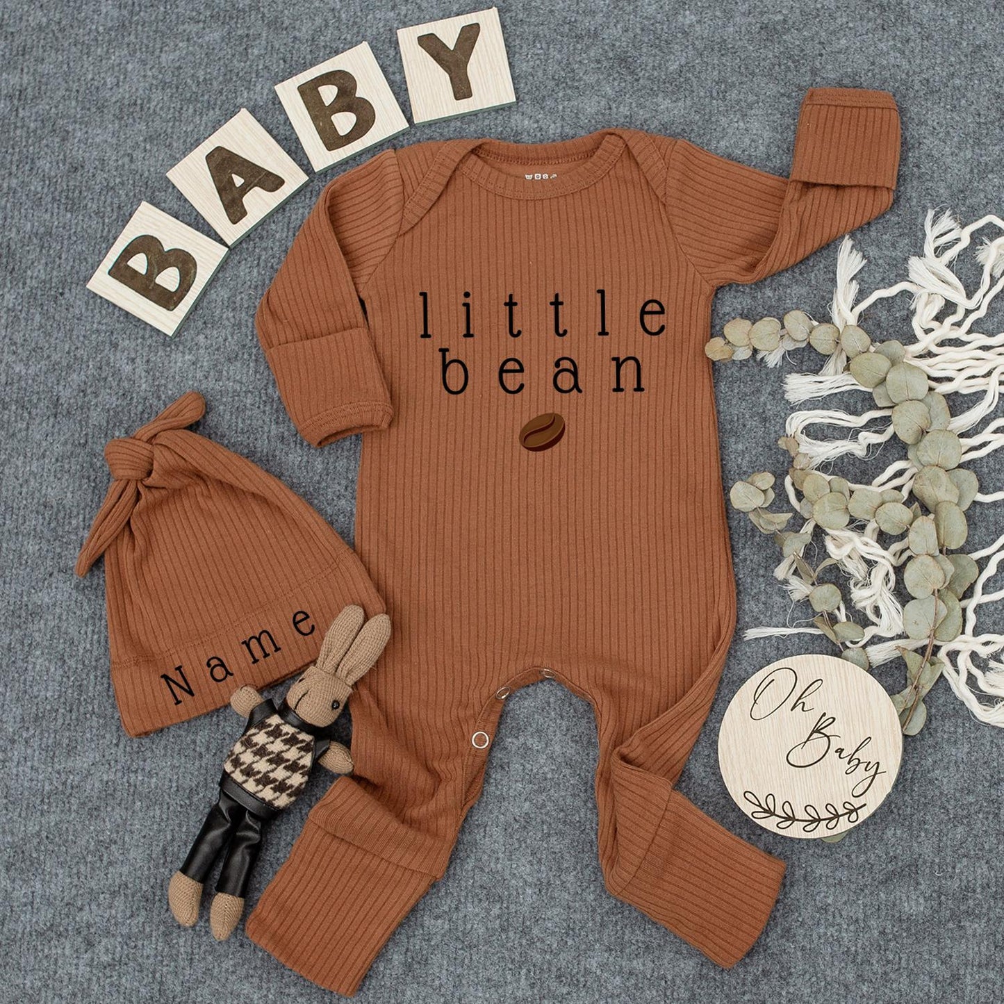 Personalized Little Bean Bodysuit - New Baby Clothes for Coffee Lovers & Newborn Gift, Coming Home Outfit, Gender Neutral Baby Boy or Girl