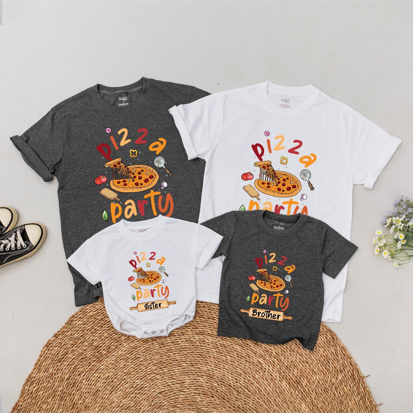 Matching Pizza Party Shirts & Bodysuit for Family & Birthday Fun