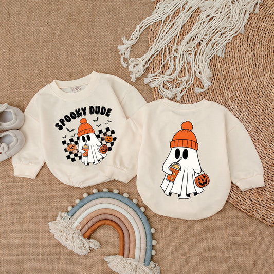 Retro Ghost Baby Romper - Cute Halloween Outfit for Infants