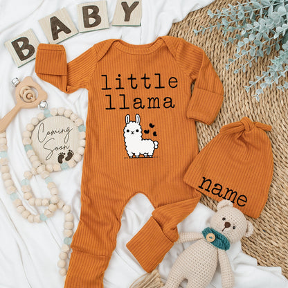 Personalized Little Llama Bodysuit & Hat Set - Custom Name Baby Outfit, New Arrival Gift, Soft Cotton Going Home Outfit, Unisex Keepsake 138 chars