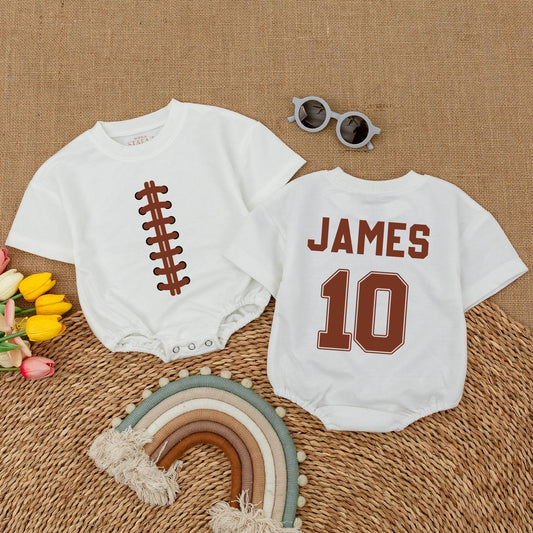 Personalized Football Baby Romper: Custom Name & Number Game Day Bodysuit for Baby Boy or Girl, Football Baby Shower Gift