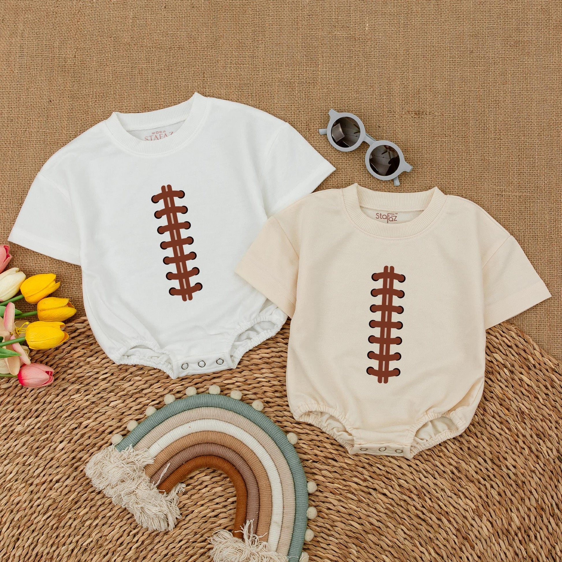 Personalized Football Baby Romper: Custom Name & Number Game Day Bodysuit for Baby Boy or Girl, Football Baby Shower Gift