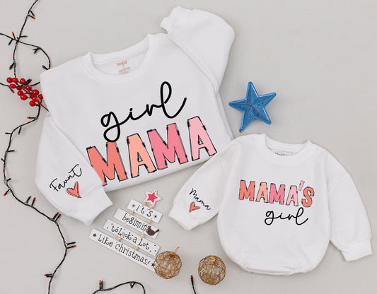 Custom Girl Mama & Mini Matching Sweatshirt Set - Christmas Gift for Her - Mama & Baby Girl Cozy Winter Gift Idea