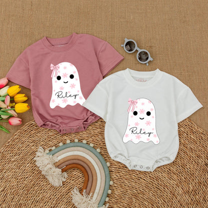 Personalized Halloween Ghost Romper, Cute Baby Fall Bodysuit Gift