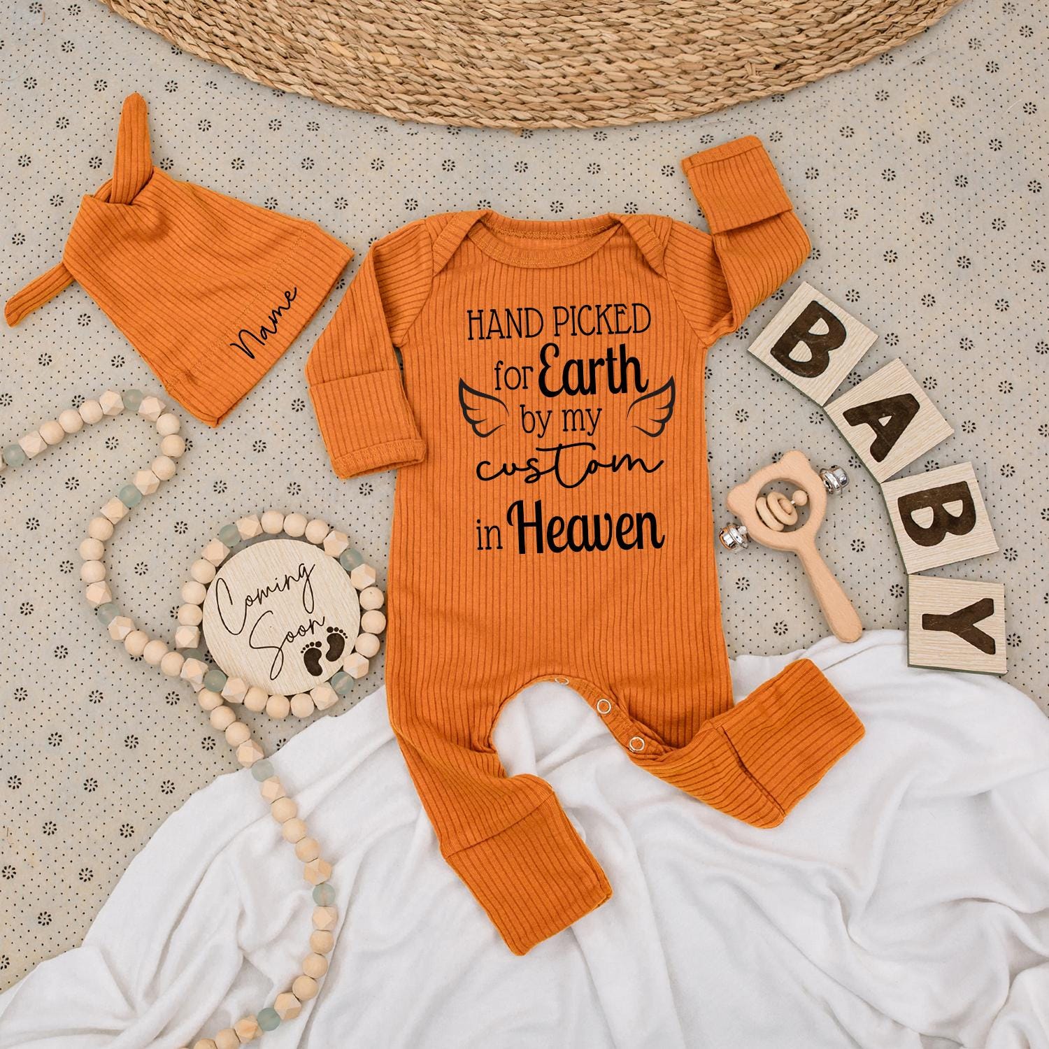 Heaven Sent Baby Bodysuit & Hat Set - Handpicked for Earth by My Great Grandpa Grandma Angel Wings Outfit Sweet Newborn Clothes Shower Gift 139 chars