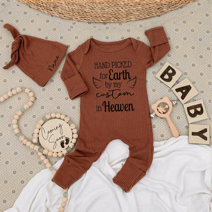 Heaven Sent Baby Bodysuit & Hat Set - Handpicked for Earth by My Great Grandpa Grandma Angel Wings Outfit Sweet Newborn Clothes Shower Gift 139 chars