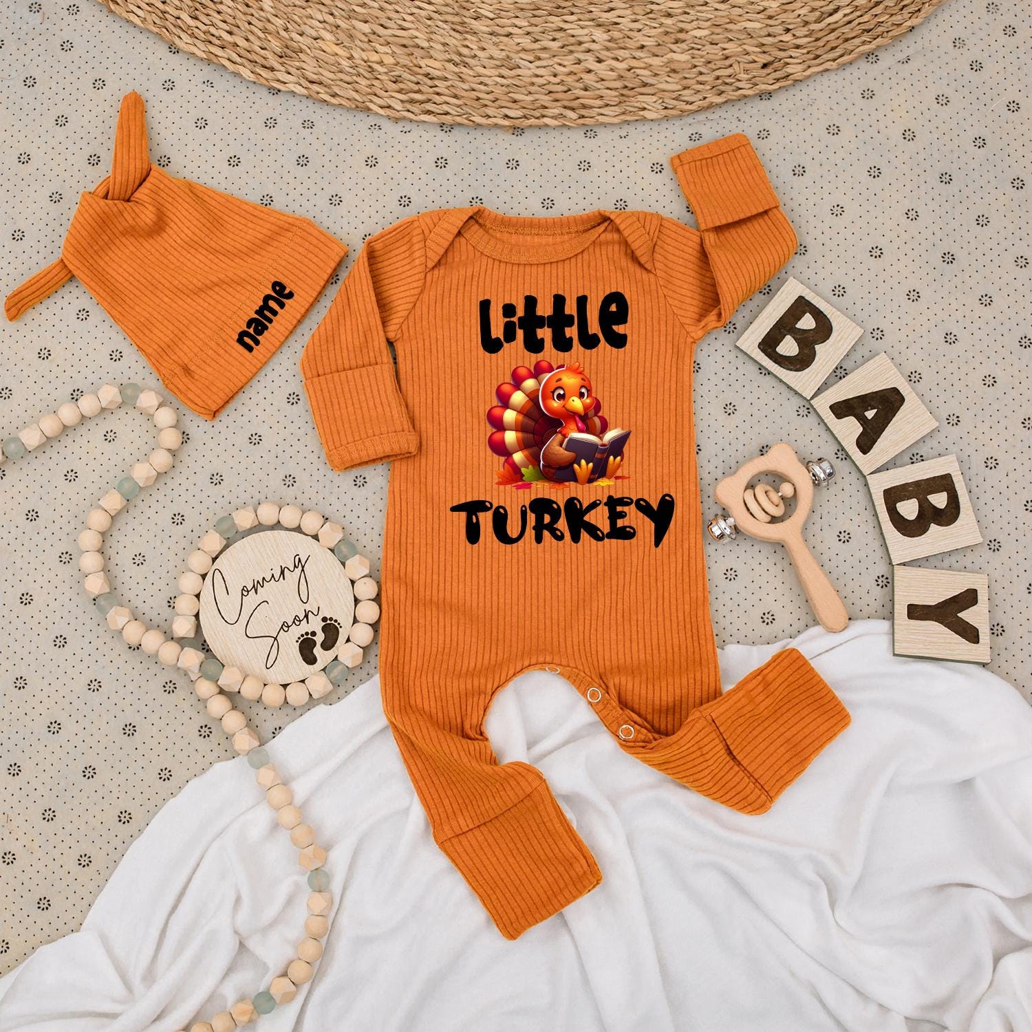 Little Turkey Thanksgiving Bodysuit Set: My First Thanksgiving Outfit with Cartoon Turkey Reading a Book, Autumn Gender Reveal, Fall Baby Shower Clothes, Pumpkin 139
